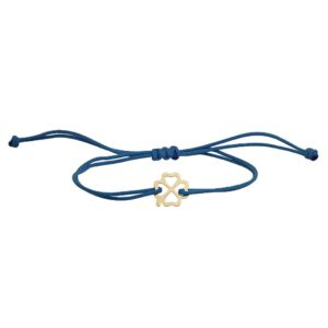 Bracciale con Cordino e Quadrifoglio in Oro Giallo 18 Kt